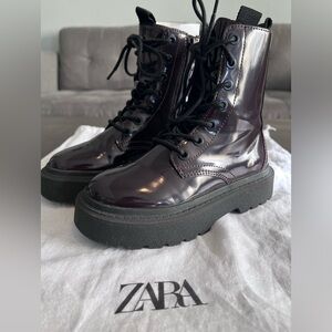 Zara Faux Patent Leather Ankle Boots